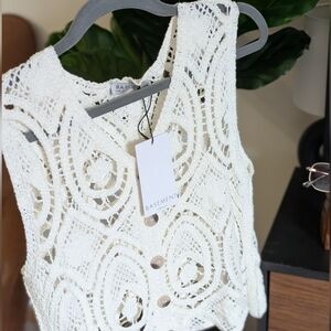 Basement Cream Crochet Vest - Great Swim Coverup - 100% Cotton